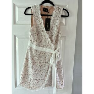 NWT DO+BE dress Cream Lace Over Apricot  Wrap Dress Size Medium -